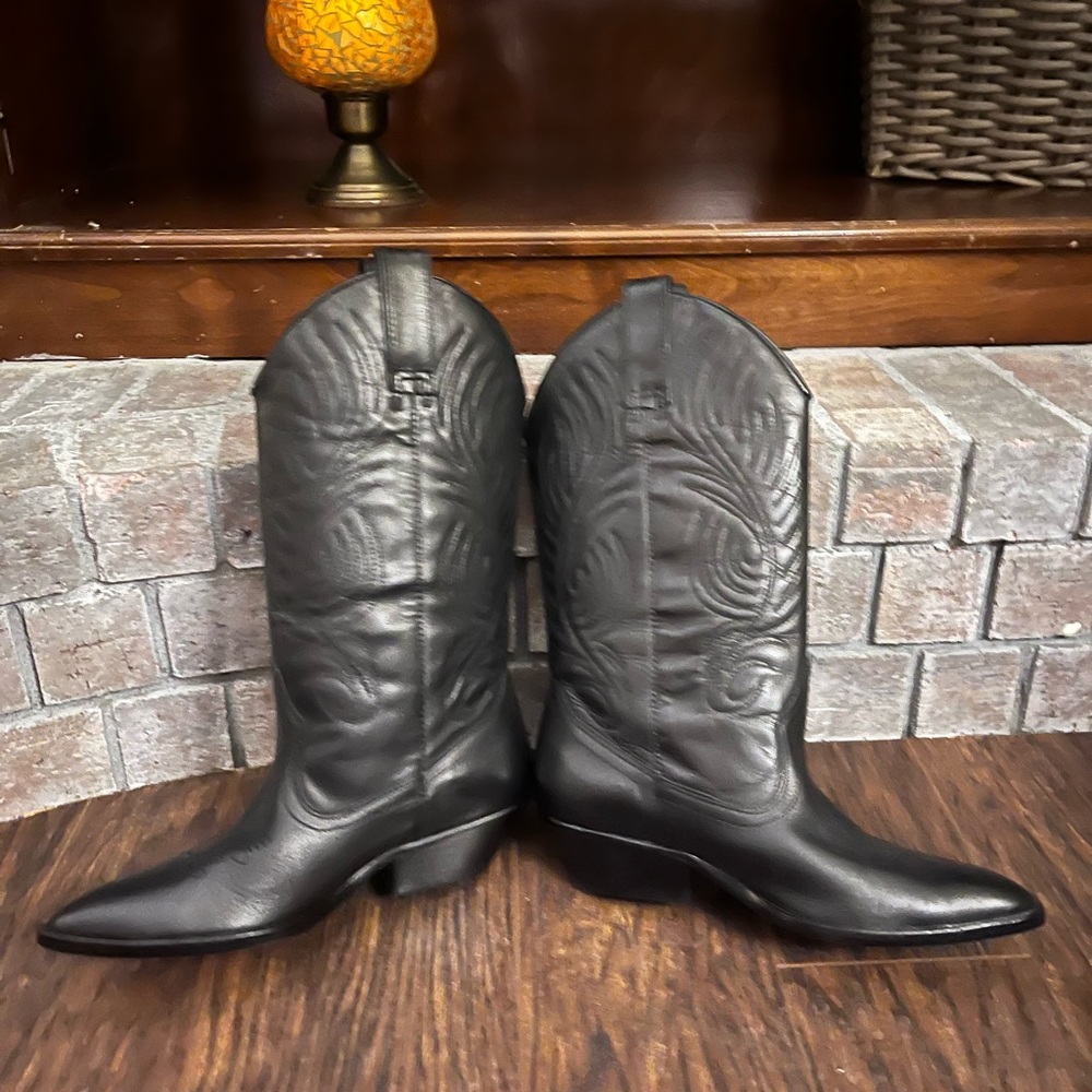 VTG Circle S  Black JESSE Womens 9 Leather Cowboy Western Boots Brazil
